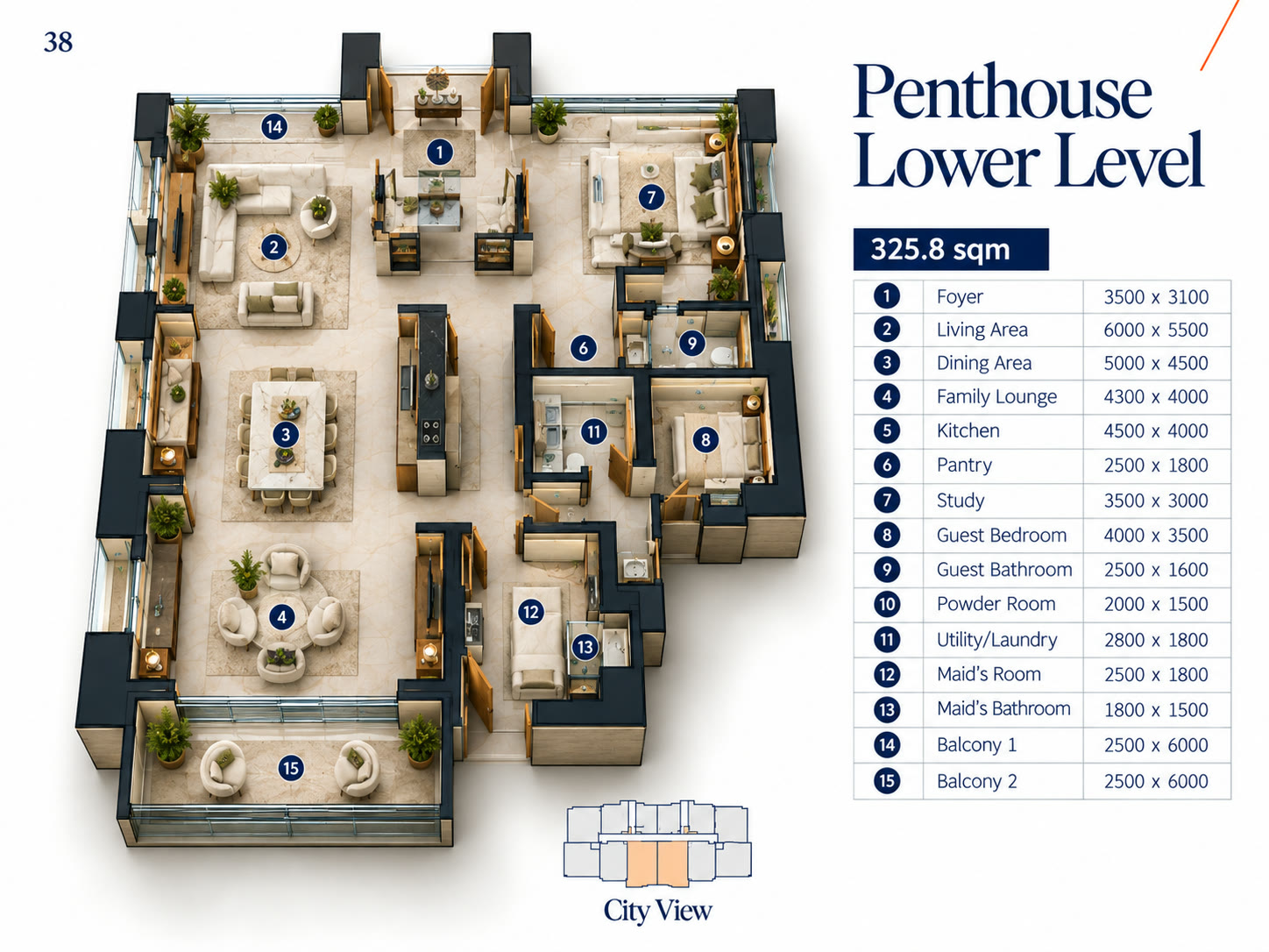 Penthouse Lower Level — City View preview