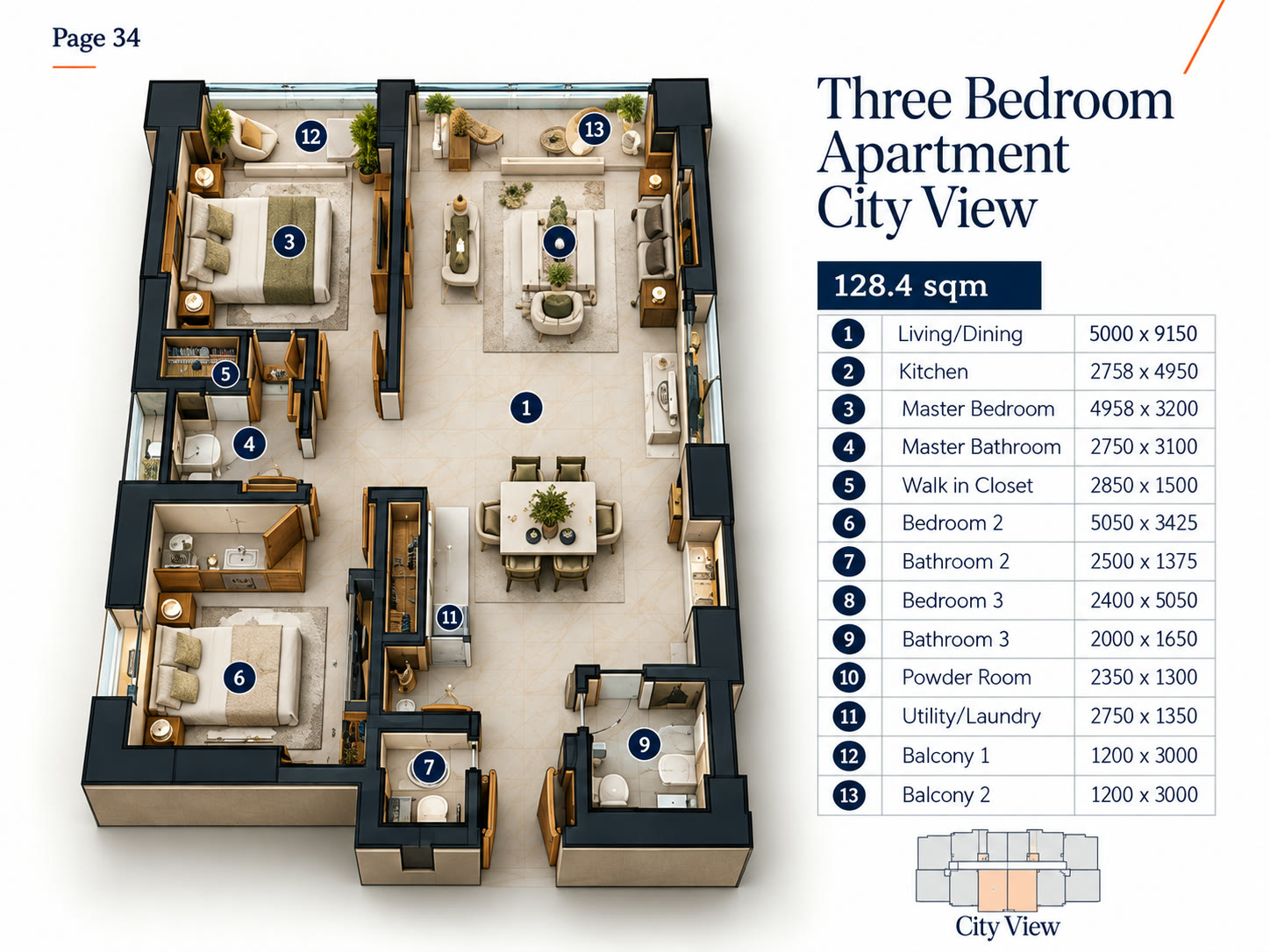 Three-Bedroom Apartment City View — Type A preview